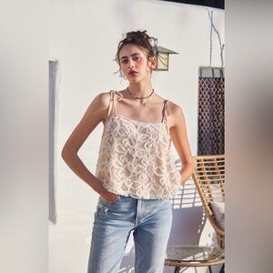 3D Lace A line Tank top with ribbon straps